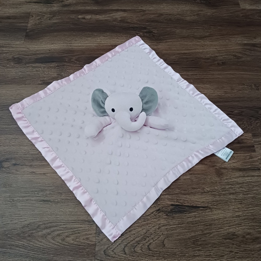 Pro Goleem Pink Elephant Security Blanket Minky Dot Satin Lovey Snuggler 16x16